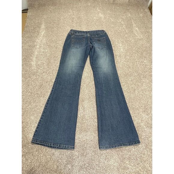 Angels womens flare jeans sz 7 mid rise blue jeans Y2K decor sequins embroidery - Picture 2 of 12